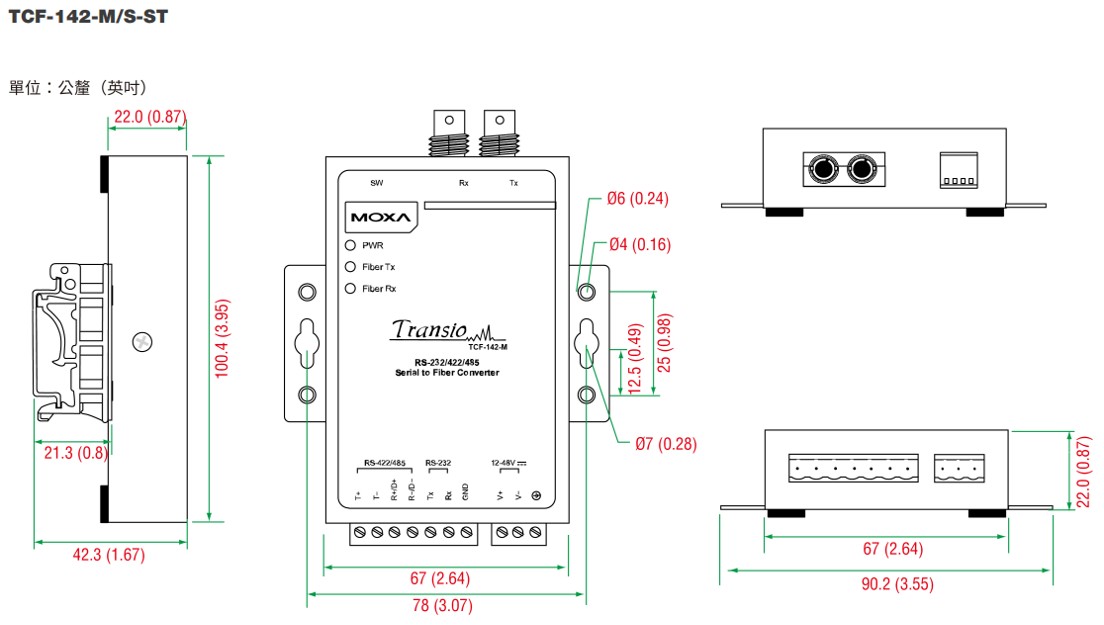 Moxa TCF-142-M/S-ST尺寸